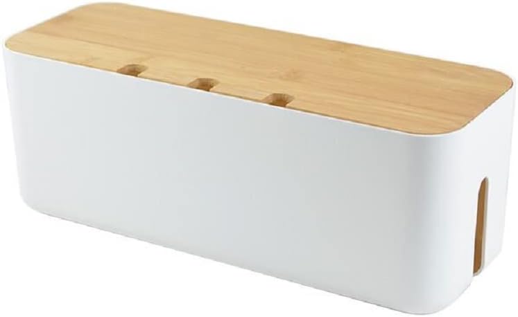 Cable Management Box with Bamboo Lid, Small Power Strip Organizer, Black