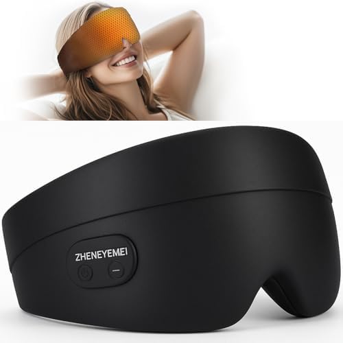 Heated Eye Masks for Dry Eyes, Cordless Silk Mask, 3 Heat Levels Electric Heating Pad for Eye Strain Relief & Fatigue,Ideal Eye Mask for Men Women,Sleep,Travel（Black）