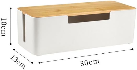 Cable Management Box, Cord Organizer Box with Bamboo Lid, White