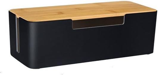 Cable Management Box, Cord Organizer Box with Bamboo Lid, White