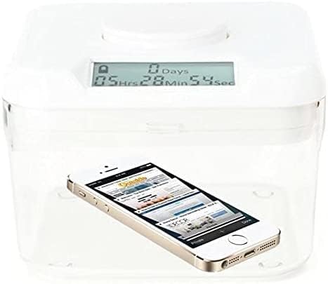 Kitchen Safe Time Locking Container (Medium), Timed Lock Box for Cell Phones, Snacks, and other unwanted temptations (White Lid + 5.5” Clear Base)