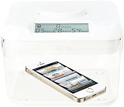 Kitchen Safe Time Locking Container (Medium), Timed Lock Box for Cell Phones, Snacks, and other unwanted temptations (White Lid + 5.5” Clear Base)
