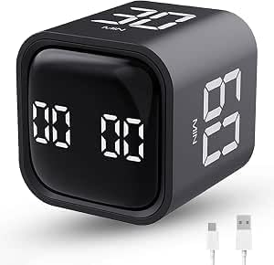 Productivity Timer Flip Gravity Sensor Cube Timer Countdown & Countup,Mute & Vibrate & Sound，5/10/30/60min & Custom Timing, Perfect for ADHD,Work,Learning,Kitchen Cooking (1White)