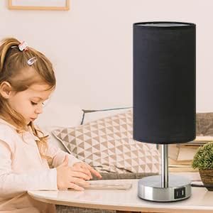 Yarra-Decor Bedside Table Lamp with USB Ports - Touch Control for Bedroom 3 Way Dimmable Nightstand Lamp with Round Fabric Shade for Living Room, Dorm, Home Office, Corded Electric, Without Battery