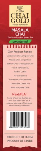 Cuppa Chai Gold Cardamom Chai Instant Tea Premix Sweetened, Rich Cardamom Flavor Tea Beverage Mix, Smooth Creamy Taste, Just Add Hot Water, Convenient Single-Serve Sachets for Home, Office & Travel, 10 Count