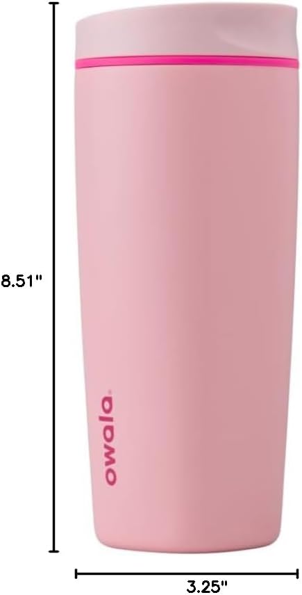 Owala SmoothSip Slider Insulated Stainless Steel Coffee Tumbler, Reusable Iced Coffee Cup, Hot Coffee Travel Mug, BPA Free 12 oz, Pink (Pucker Up)