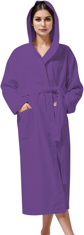 KAHAF COLLECTION Women Hooded 100% Cotton Terry Bathrobe, Soft Absorbent Quick Dry Robe for Spa, Shower & Home Wear