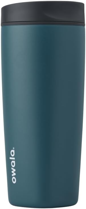 Owala SmoothSip Slider Insulated Stainless Steel Coffee Tumbler, Reusable Iced Coffee Cup, Hot Coffee Travel Mug, BPA Free 12 oz, Pink (Pucker Up)