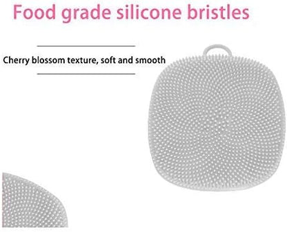Back Scrubber for Shower & Face Scrubber, 2Pcs Silicone Exfoliating Brush Set with 17In Long Handle, Soft Body & Facial Cleansing Scrubber for Men Women