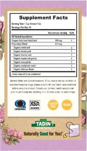 Tadin Organic Chamomile Lavender Tea, Caffeine Free Herbal Tea to Promote Serenity, 20 Tea Bags Per Box, Pack of 6