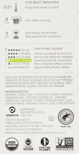 TAZO Organic Green Tea, Green Ginger, Caffeinated Tea, 16 Total Bags (Pack of 2)
