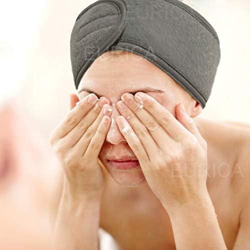 EUICAE Spa Headband 5-Pack Black Sweat Head Towel Wraps - Non-slip Stretchable, Washable for Makeup, Face Wash, Facial Treatment, Sports