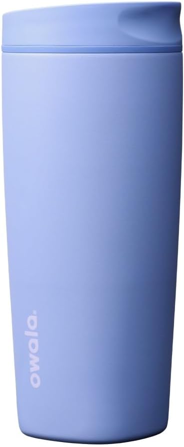 Owala SmoothSip Slider Insulated Stainless Steel Coffee Tumbler, Reusable Iced Coffee Cup, Hot Coffee Travel Mug, BPA Free 12 oz, Pink (Pucker Up)