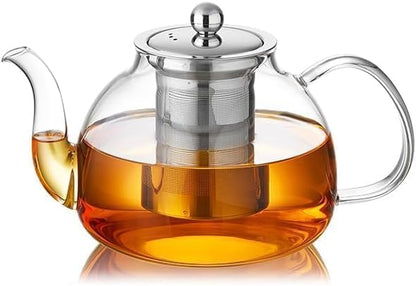 Glass Teapot with Removable Infuser, 20 oz/600ml Glass Tea Pot Small Borosilicate Tea Steeper Kettle with Loose Leaf Tea Strainer For Flower Blooming Tea, ClearTea Maker Pitcher