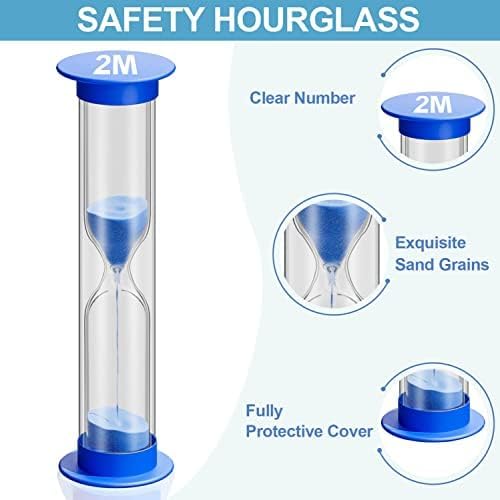 Hourglass Sand Timer 5 Minute with Suction Cup - Set of 2 Small, Unbreakable Sand Watch 5 Min Sucker, Small Blue Sand Clock 5 Minute, Plastic Hour Glass Sandglass Timer for Kids, Games, Classroom