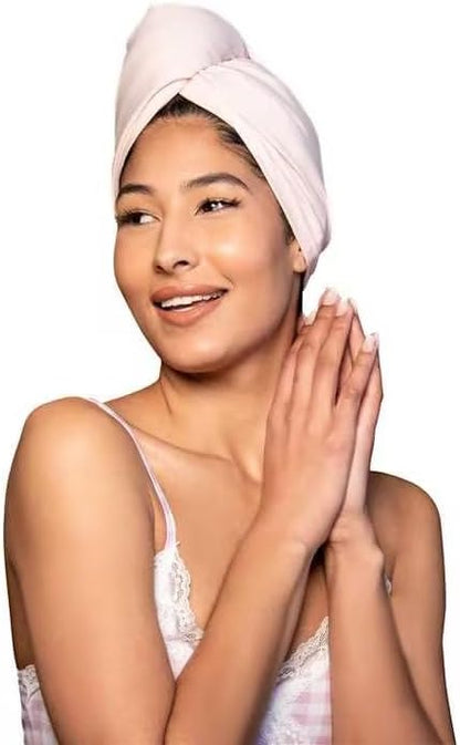 2 Pack T-Shirt Hair Plopping Towel for All Textures - Cotton Blend Water Absorption Turban with Secure Button - Moisture Gentle Styling and Setting Wrap - Sage & Pink