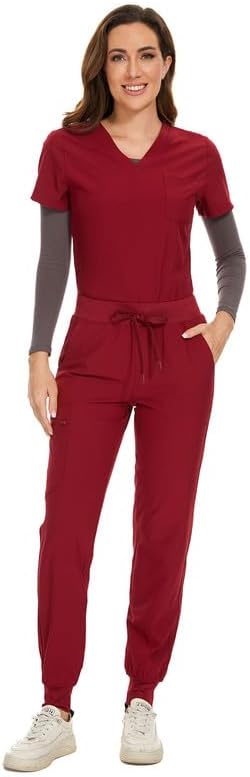 COZYFIT Scrubs for Women Set - Stretch V-Neck Scrub Top & Jogger Pant with 8 Pockets COZY SCRUBS - Colors C