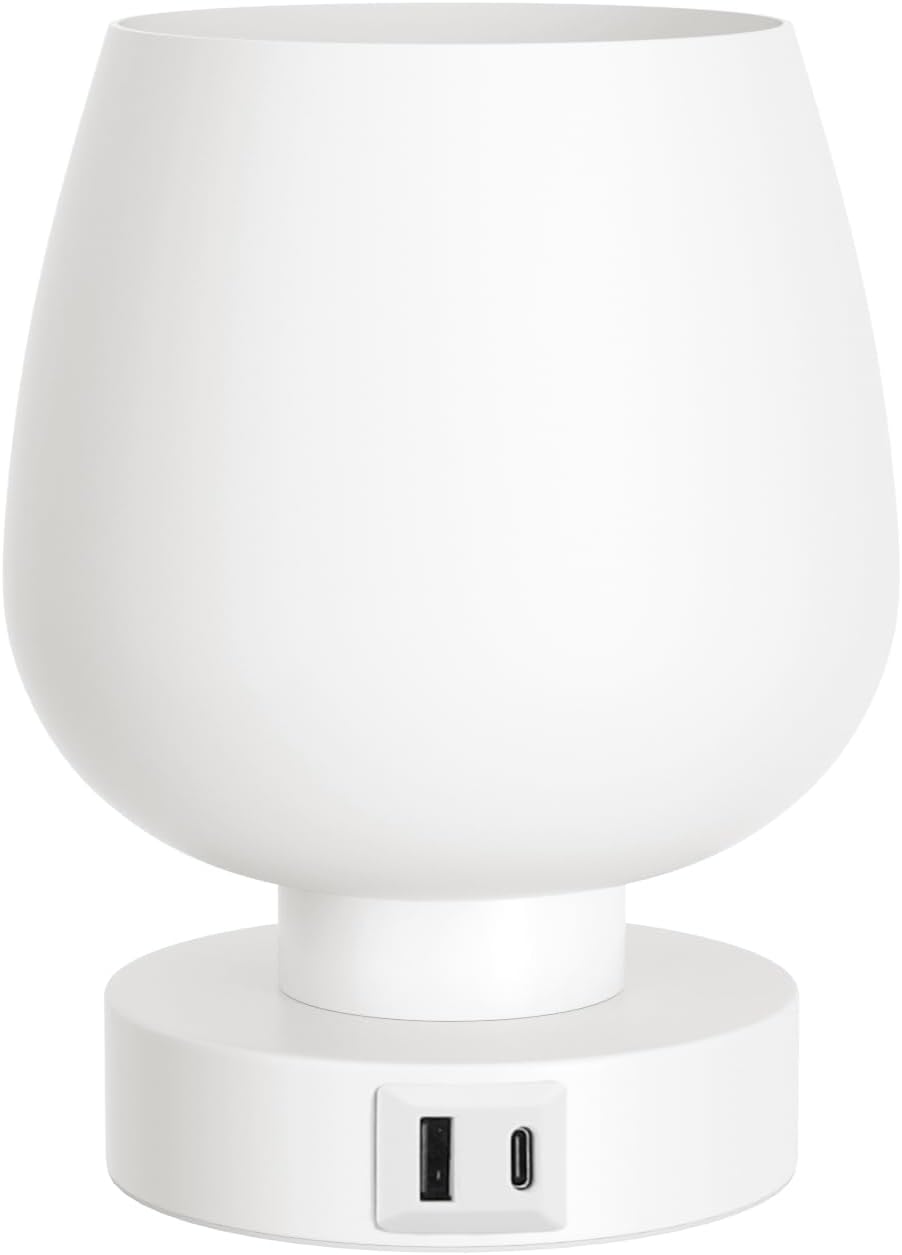 Seealle Touch Table Lamp for Nightstand - Small Bedside Lamp for Bedroom Living Room Night Stands, Desk Lamp with White Glass Shade for Small Spaces, 3 Way Dimmable, LED Bulbs, Gifts