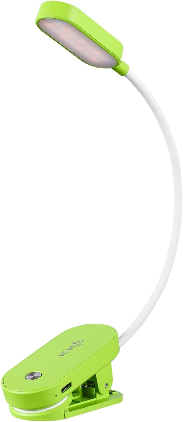 VAVOFO Rechargeable Book Light, 14 LEDs Eye Care Clip On Amber Reading Light for Bookworms Reading in Bed with 9 Colors 9 Brightness (White-Blue)