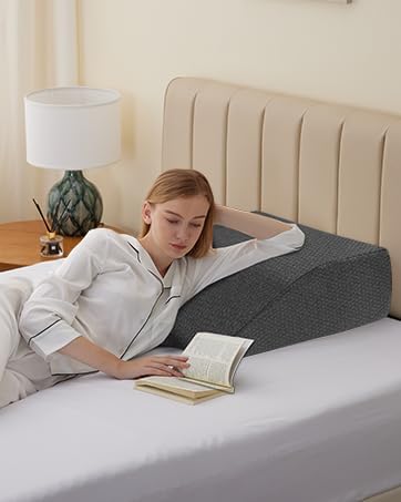Bedluxe Leg Pillow Elevation Blood Circulation, Wedge Pillow for Legs Swelling, Leg Elevating Wedge Pillow for After Surgery, Foot Knee Pillow for Leg Rest, Sleeping, Memory Foam Top, 8in, White/Grey