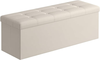 SONGMICS MAZIE Collection - 43 Inches Folding Storage Ottoman Bench, Ottoman with Storage, Foot Rest Stool, Load 660 lb, for Living Room, Synthetic Leather, Black ULSF701