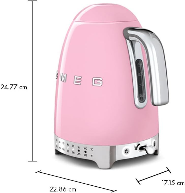 SMEG Variable Temperature Electric Kettle 1.7L (7 Cup), Stainless Steel Tea & Coffee Kettle, Fast Boil, Adjustable Temp 122°F–212°F, Keep Warm, Auto Shut-Off, 360° Base, Retro Style-Black