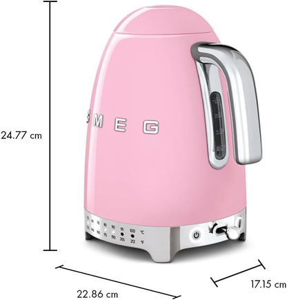 SMEG Variable Temperature Electric Kettle 1.7L (7 Cup), Stainless Steel Tea & Coffee Kettle, Fast Boil, Adjustable Temp 122°F–212°F, Keep Warm, Auto Shut-Off, 360° Base, Retro Style-Black