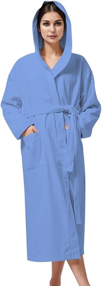 KAHAF COLLECTION Women Hooded 100% Cotton Terry Bathrobe, Soft Absorbent Quick Dry Robe for Spa, Shower & Home Wear