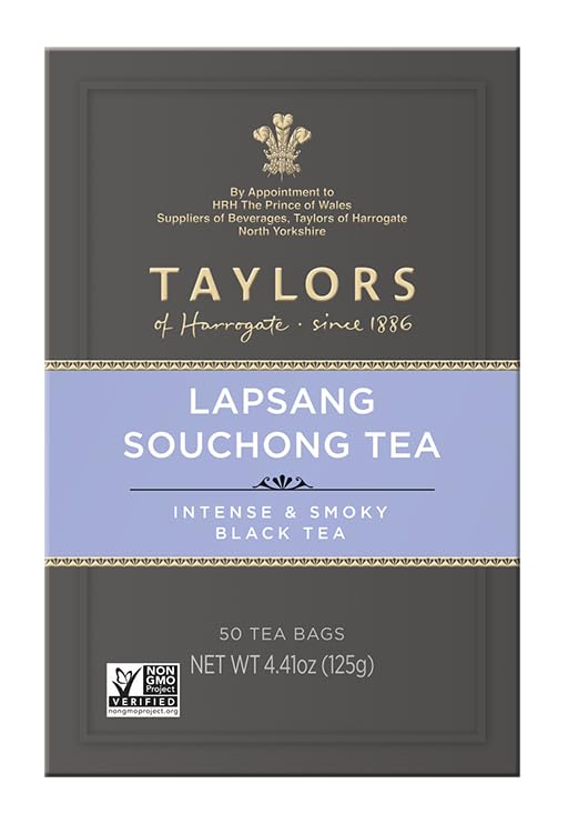 Taylors of Harrogate Lapsang Souchong, Black Tea, Pillow Tea Bags, Smoky, Rich and Strong, Caffeinated, Enjoy Hot or Iced, 50 Teabags, 50 Count (Pack of 2)