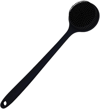 Long Handle Silicone Body Scrubber for Shower, Dual-Sided Back Scrubber Brush with Soft Bristles&Massage Nodes, Exfoliating Bath Brush for Hard to Reach Areas, Easy to Clean & Quick Dry, for Daily Use