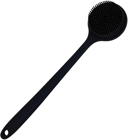 Long Handle Silicone Body Scrubber for Shower, Dual-Sided Back Scrubber Brush with Soft Bristles&Massage Nodes, Exfoliating Bath Brush for Hard to Reach Areas, Easy to Clean & Quick Dry, for Daily Use