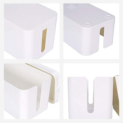[Set of Three] Cable Management Boxes Organizer, Large Storage Wires Keeper Holder for Desk, TV, Computer, USB Hub, System to Cover and Hide & Power Strips & Cords (Ice White)