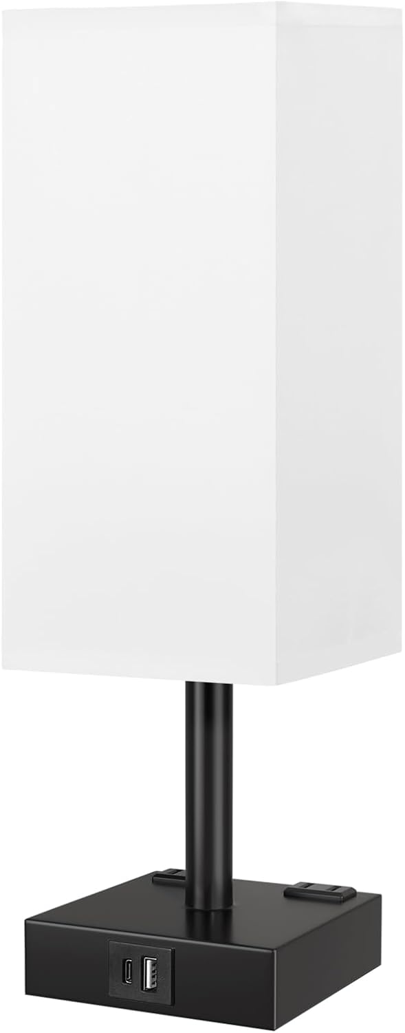 【Upgraded】Bedside Table Lamp Touch Control, with USB C+A Charging Ports & Dual AC Outlets, 3-Way Nightstand Lamp for Bedroom with LampShade Living Room Office(LED Dimmable Bulb Included)