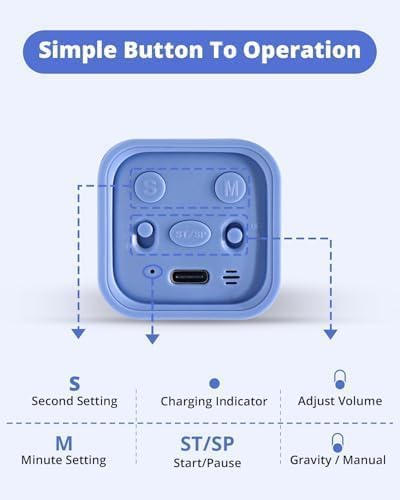 Productivity Timer Flip Gravity Sensor Cube Timer Countdown & Countup,Mute & Vibrate & Sound，5/10/30/60min & Custom Timing, Perfect for ADHD,Work,Learning,Kitchen Cooking (1White)