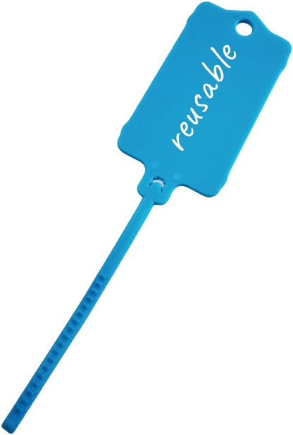 100pcs Reusable Blank Plastic Tags Ties Key Tags 1.45"*2.48" Serrated Tension Sealing Strap with Large Label Plastic Tie Mark Label Waterproof Hang Sign Write on Tag (White, 100pcs)