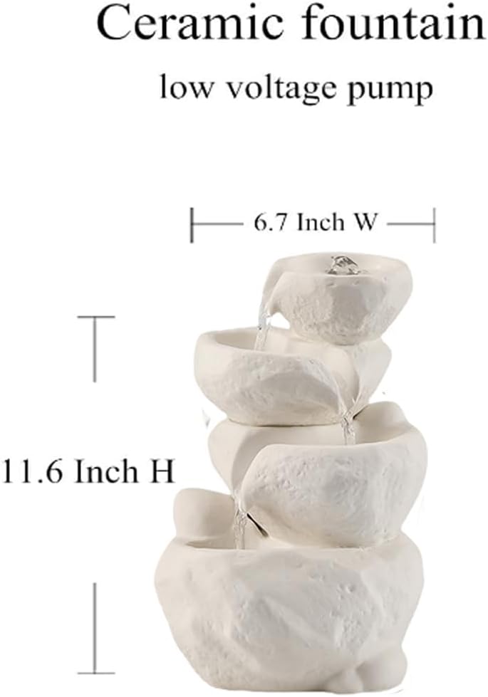 Outdoor Indoor Fountain Tabletop Water Feature Waterfall Home and Garden Decoration (White)