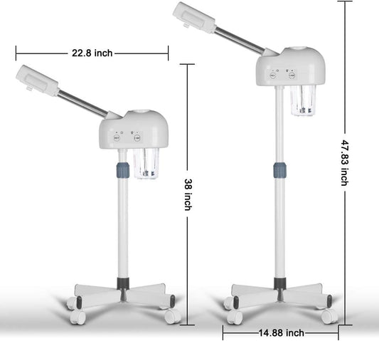 Professional Facial Steamer with Hot Mist Function, Stand Facial Steamer On Wheels, Height Adjustable & 360° Rotatable Nozzle, Use at Home & Salon SPA