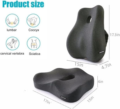 X Large Memory Foam Seat Cushion & Lumbar Support Pillow, Sciatica & Tailbone Pressure Relief Coccyx Cushion for Office Chair, Car, Wheelchair, Home