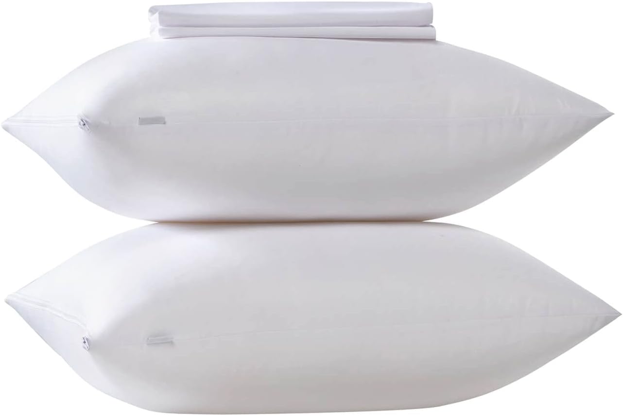 Kingnex 4 Pack Waterproof Down Feather Proof Pillow Protectors with Zipper 20x20 Zippered Pillow Covers for Square Throw Pillow