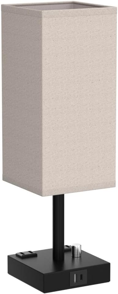Bedside Table Lamps Set of 2 for Bedroom - Dimmable, USB C+A, 2 AC Outlets