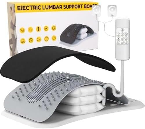 BREEV® Back Stretcher with EMS Electric Pulse Massage, Lumbar Support for Lower Back Pain Relief, Adjustable Spine Decompression Device, 108 Acupressure Nodes & Remote Control