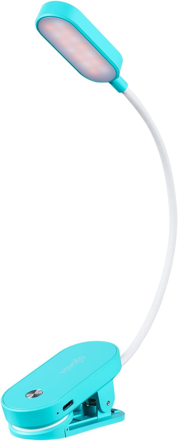 VAVOFO Rechargeable Book Light, 14 LEDs Eye Care Clip On Amber Reading Light for Bookworms Reading in Bed with 9 Colors 9 Brightness (White-Blue)