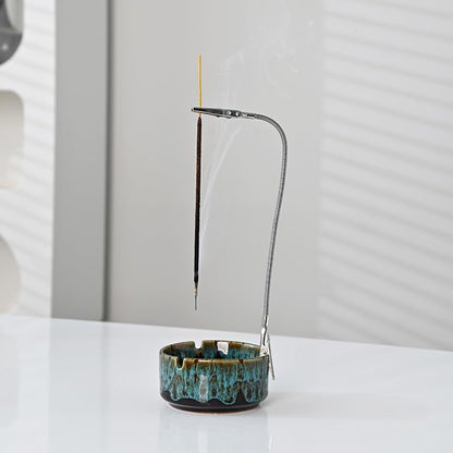Modern Incense Holder with Flexible Metal Stand, Silver Ash Collector Base, Minimalist Design for Home Meditation and Aromatherapy. (Black + Clip)