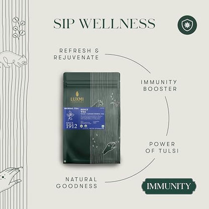 Luxmi Estates, Organic Basil Tulsi Tea, 50 Tea Bags, Caffeine-Free, Non-GMO and Organic for Immunity