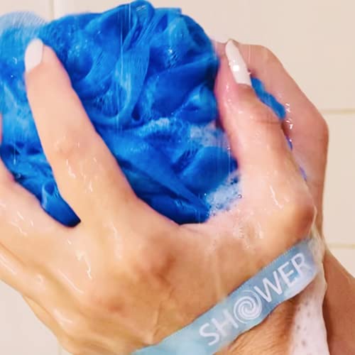 SHOWER BOUQUET Loofah-Charcoal Bath-Sponge XL-Color-4-Pack // Extra Large 75g Soft Mesh Black Luffa Loofa Loufa Puff Set/Exfoliating Body Scrubber for Women and Men - Exfoliate & Soothe Face & Body