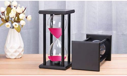 Hourglass 60 Minutes White Sand Timer, Black Wooden Frame Sandglass