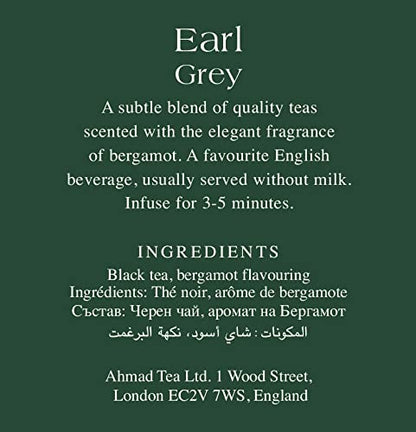 Ahmad Tea Earl Grey Tea, Tagged Teabags without envelopes, 100 Count