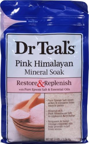 Dr Teal's Epsom Salt Magnesium Soak, Restore & Replenish with Pink Himalayan Salt, 3 lbs