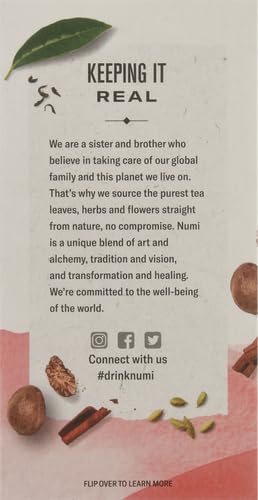 Numi Organic Rooibos Chai Tea, 18 Herbal Bags, Microplastic Free, Rich Flavor with Cinnamon, Allspice & Ginger, Caffeine Free