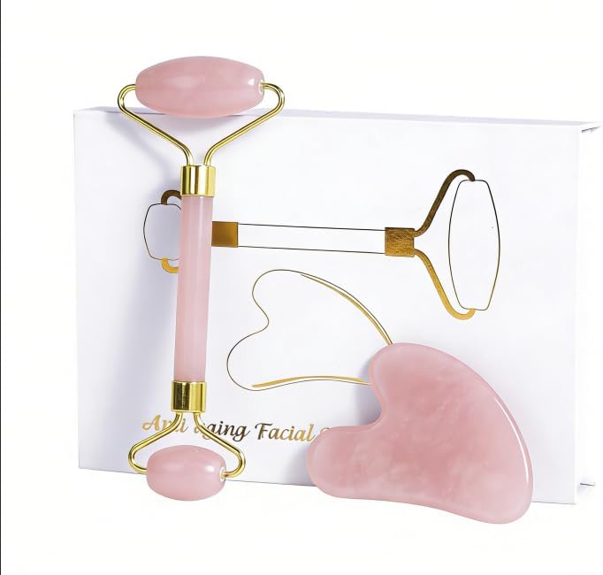 Jade Roller Gua Sha Tools - Nature Gua Sha Facial Tool Skin Tightening Face Massager Anti-Aging Jade Face Roller Puffiness Reducing Guasha Stone for Women Men（Green）